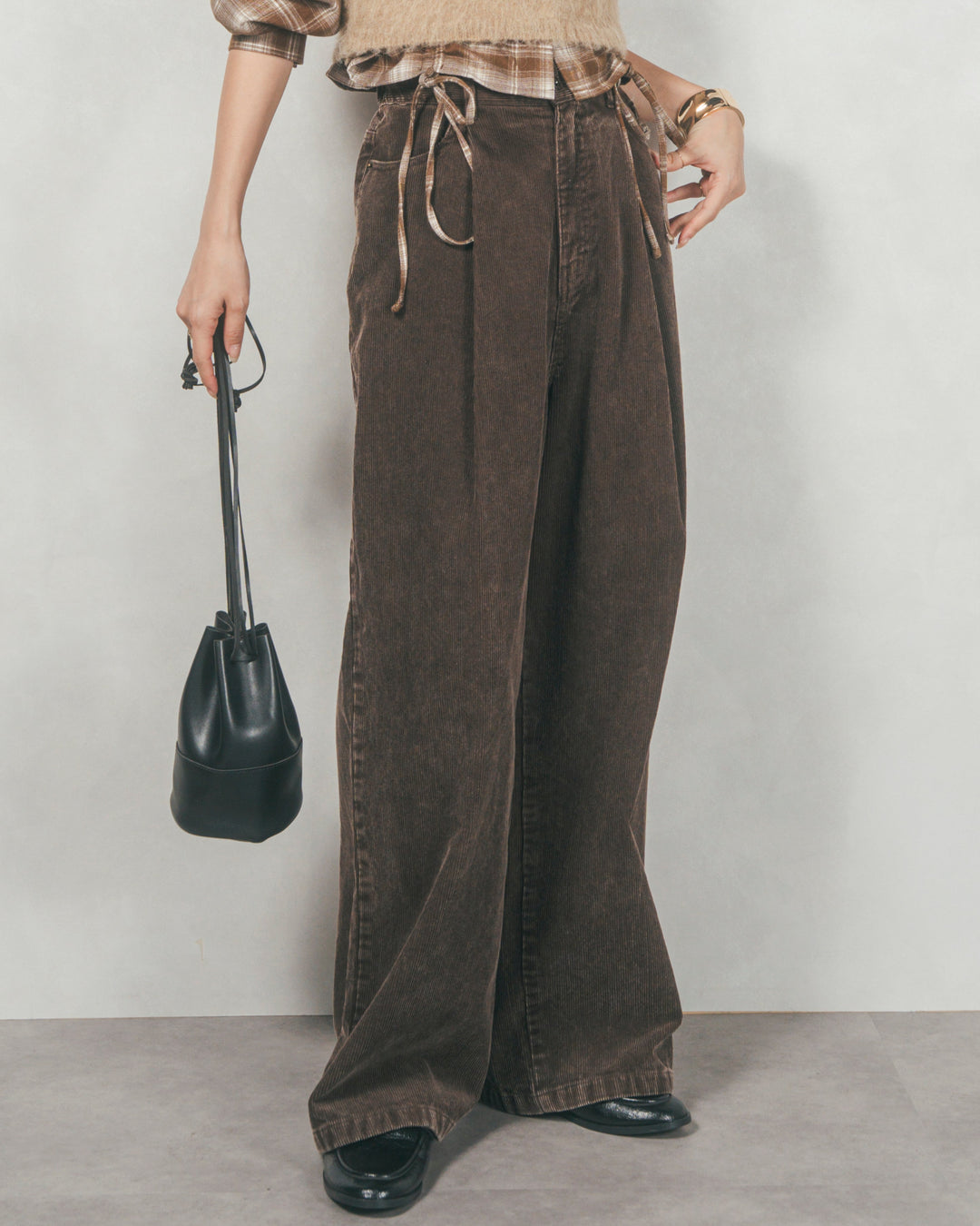 コーデュロイWideストレートパンツ (BROWN)