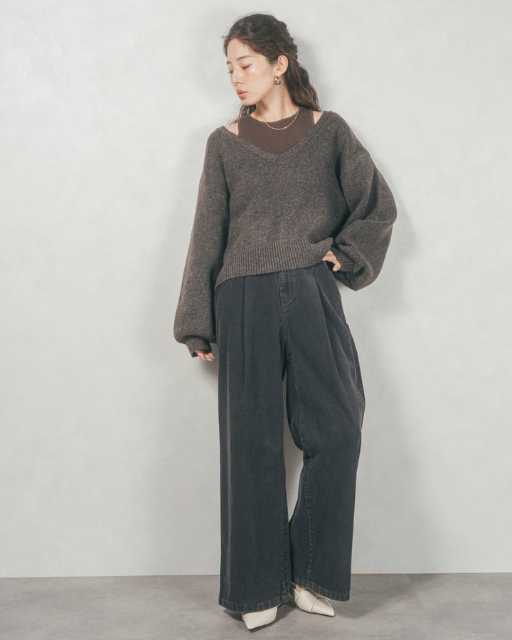 メランジVネックニットレイヤードセット (BROWN x DARK BROWN)