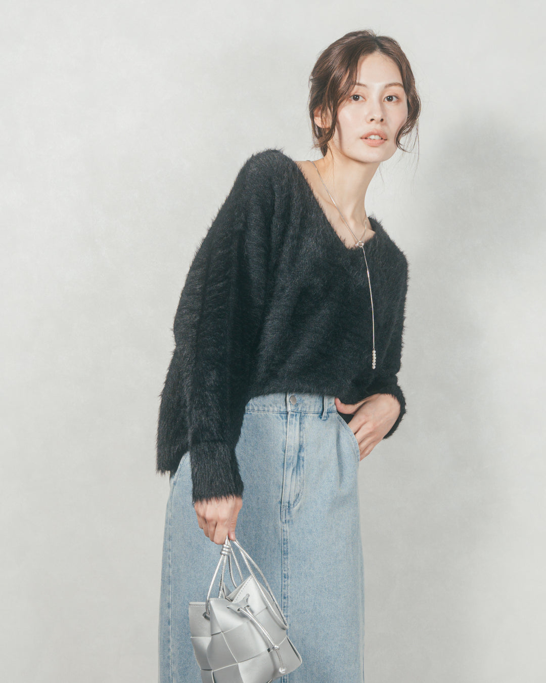 2-Way オフショルフェザーニット (BLACK)