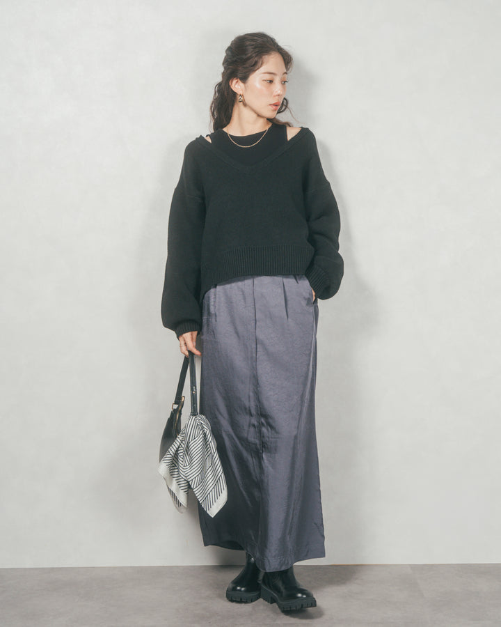 メランジVネックニットレイヤードセット (BLACK x BLACK)