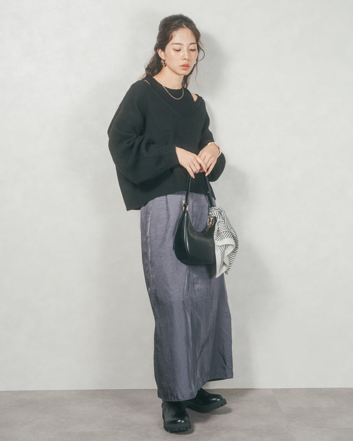 メランジVネックニットレイヤードセット (BLACK x BLACK)