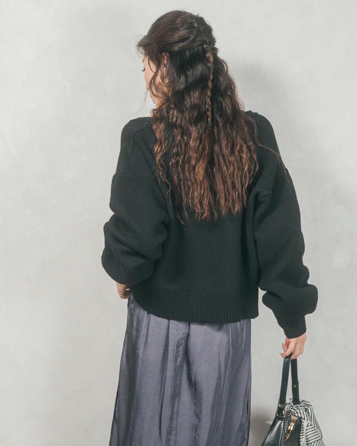 メランジVネックニットレイヤードセット (BLACK x BLACK)