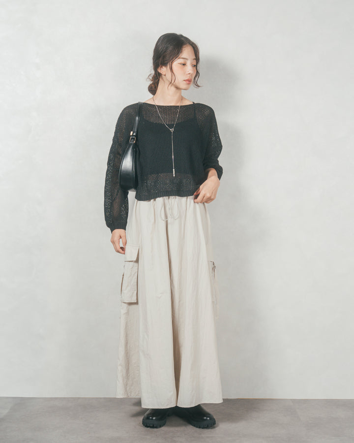 ドローストリングナイロンカーゴスカート (IVORY)