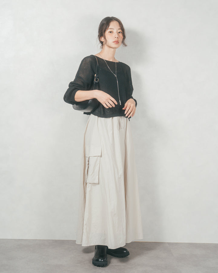 ドローストリングナイロンカーゴスカート (IVORY)