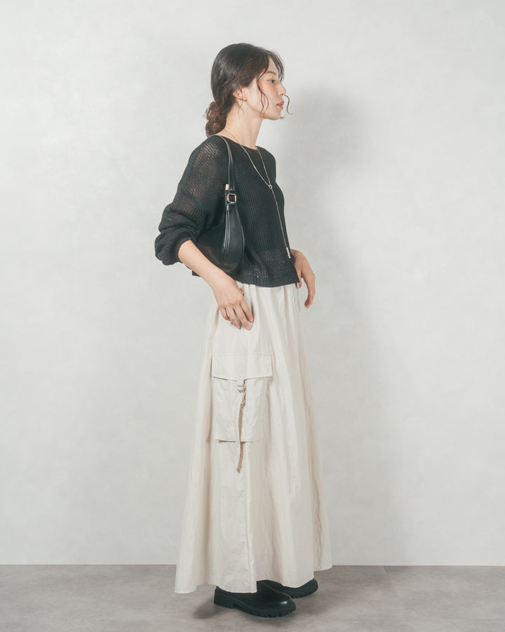 ドローストリングナイロンカーゴスカート (IVORY)