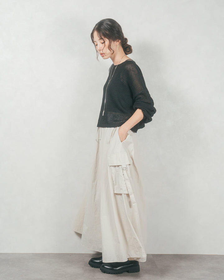 ドローストリングナイロンカーゴスカート (IVORY)