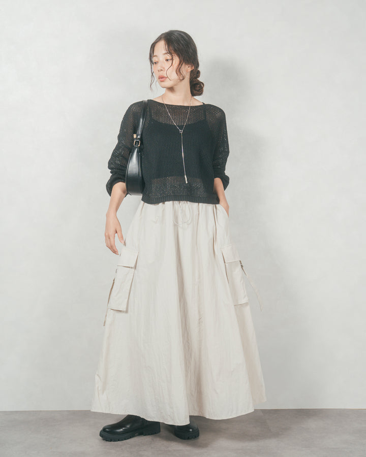 ドローストリングナイロンカーゴスカート (IVORY)