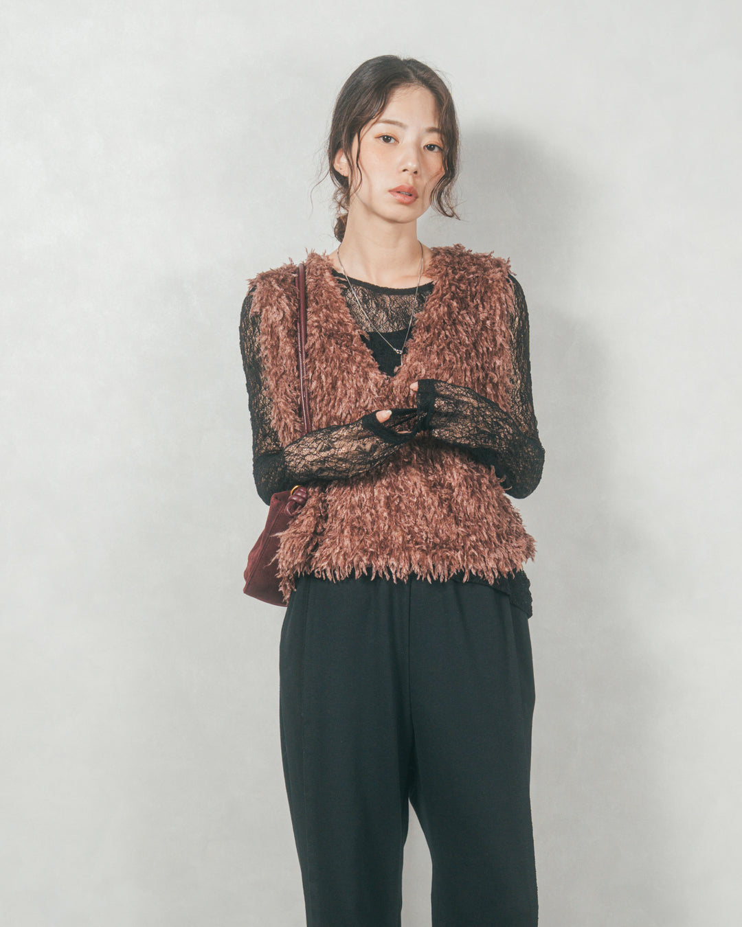 ストレッチレースシアートップス (BLACK)