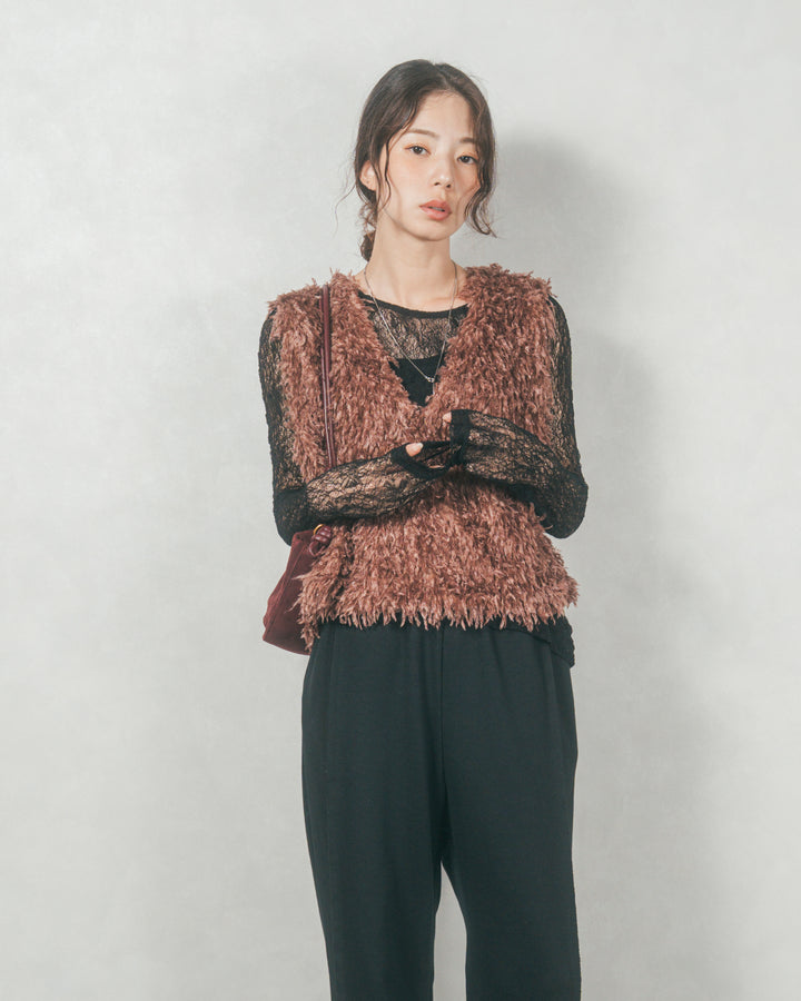 ストレッチレースシアートップス (BLACK)
