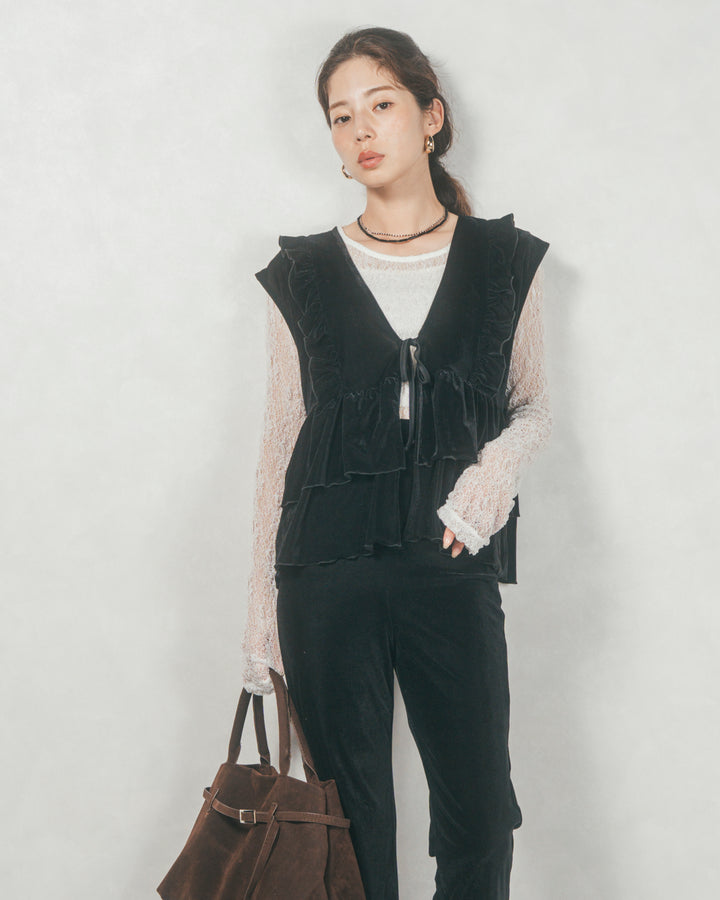 フロントリボンFrillベロアベスト (BLACK)