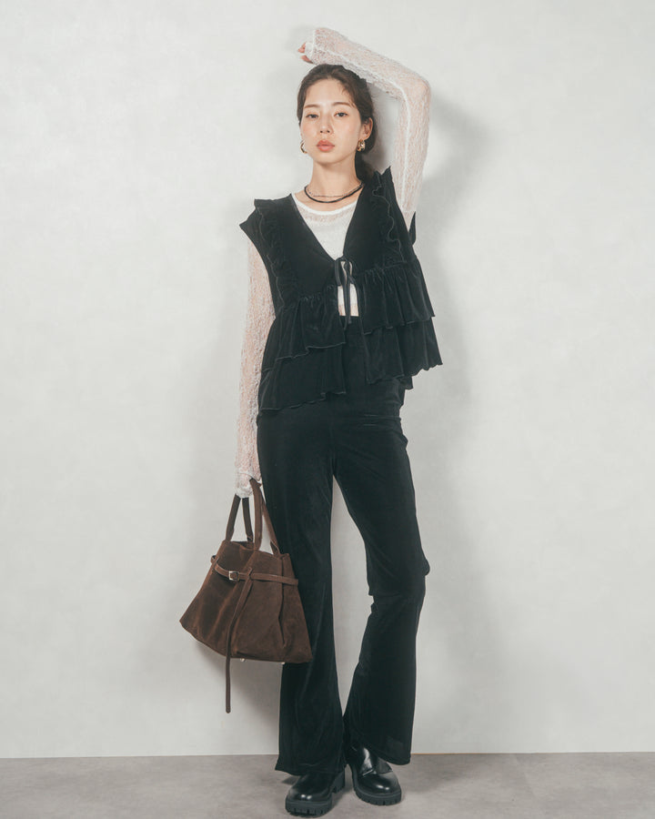 フロントリボンFrillベロアベスト (BLACK)