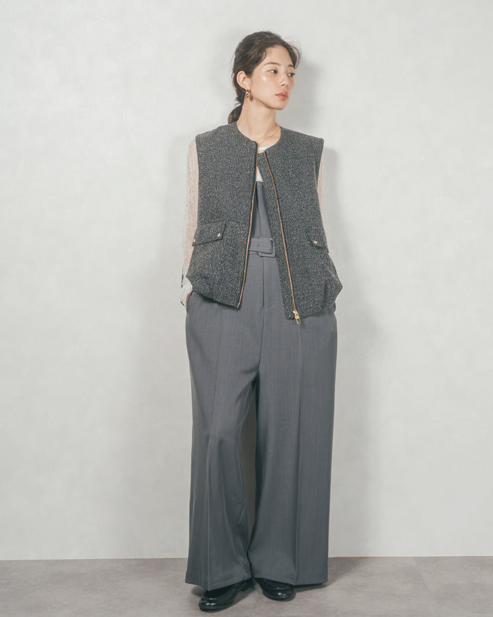 ネップ入りTweedバルーンベスト(BLACK)