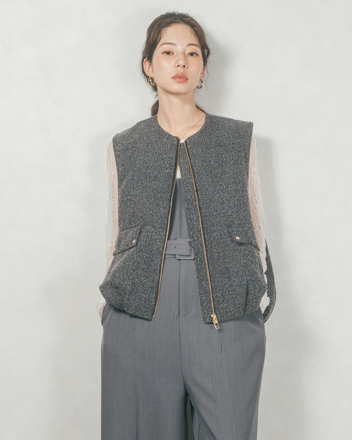 ネップ入りTweedバルーンベスト(BLACK)