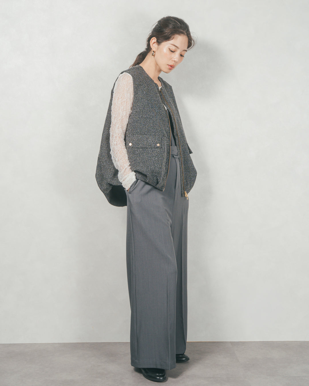 ネップ入りTweedバルーンベスト(BLACK)