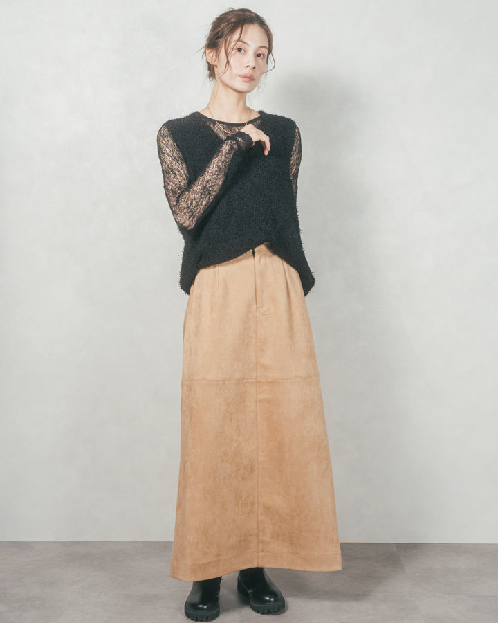 深Vネック ループヤーンニットベスト (BLACK)