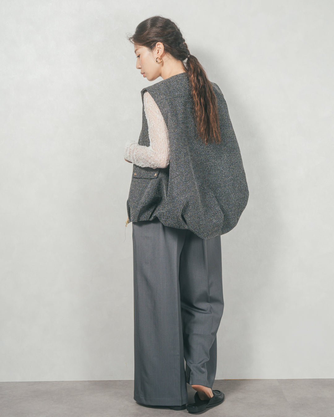 ネップ入りTweedバルーンベスト(BLACK)