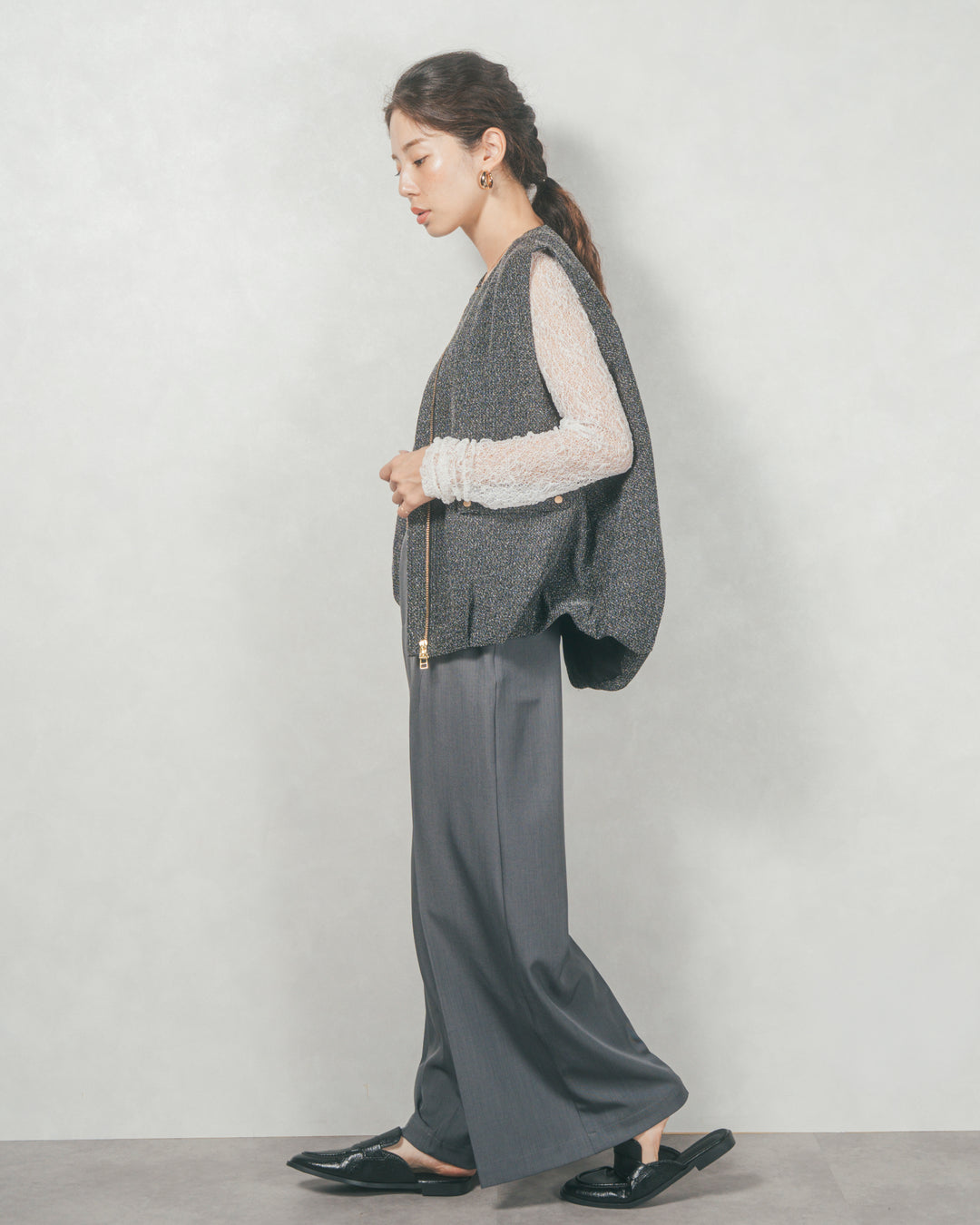 ネップ入りTweedバルーンベスト(BLACK)