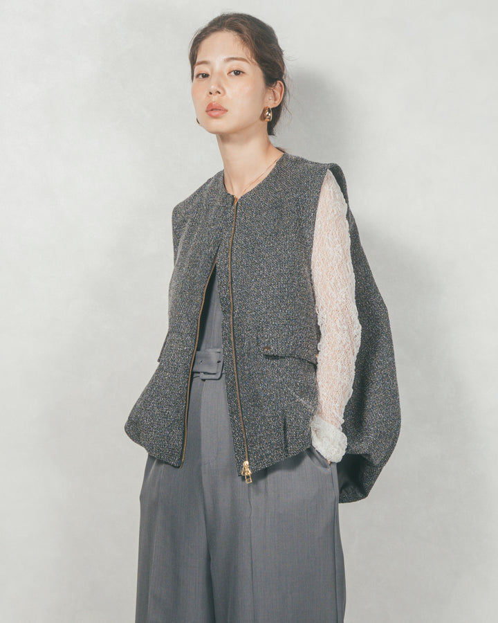 ネップ入りTweedバルーンベスト(BLACK)