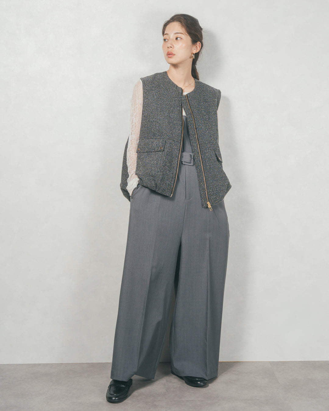 ネップ入りTweedバルーンベスト(BLACK)