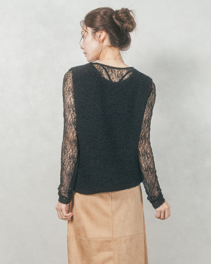 深Vネック ループヤーンニットベスト (BLACK)