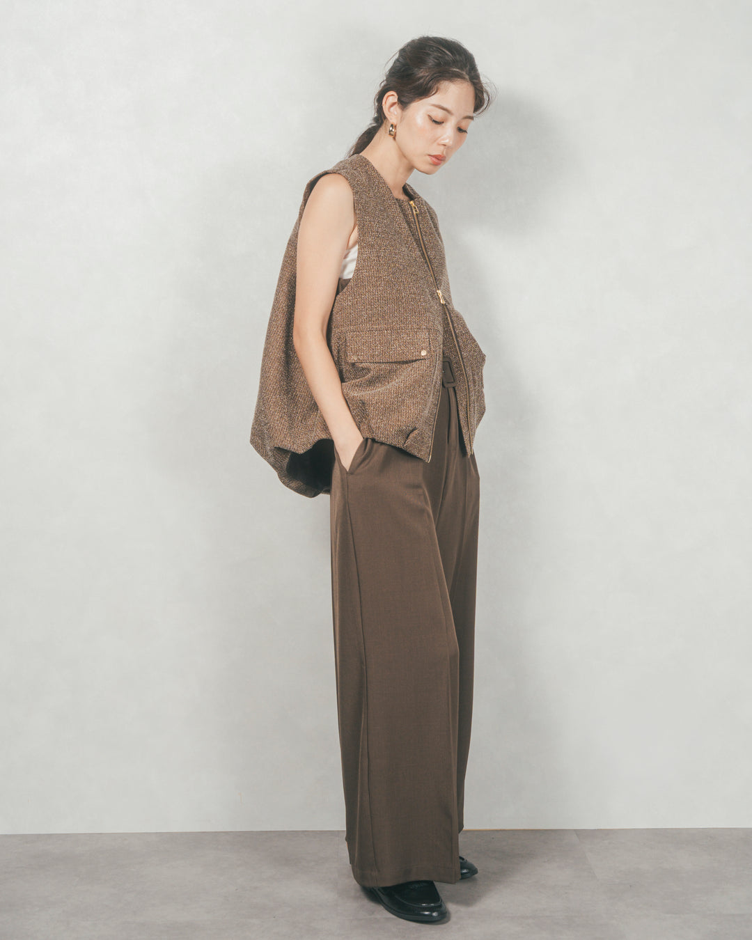 ネップ入りTweedバルーンベスト (BROWN)
