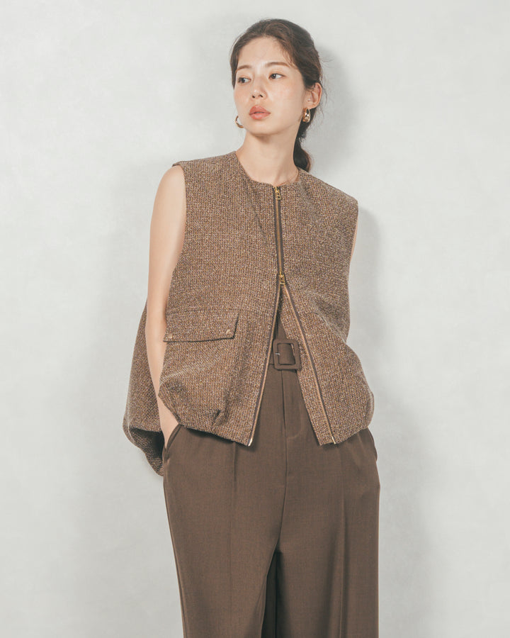 ネップ入りTweedバルーンベスト (BROWN)