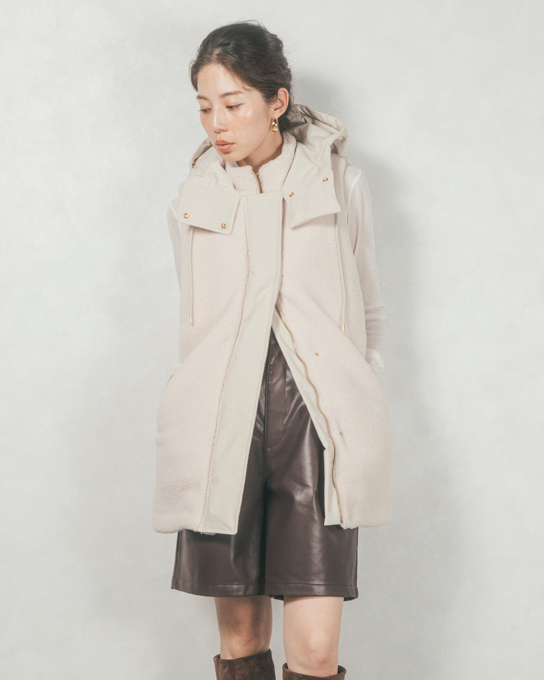 レザーライクハーフパンツ (BROWN)