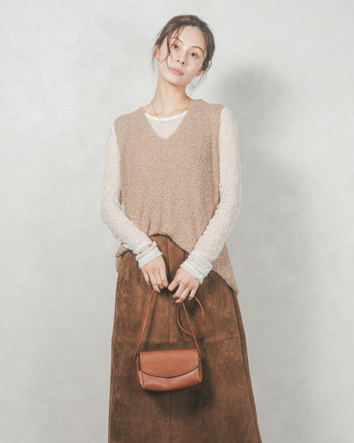 深Vネック ループヤーンニットベスト (BEIGE)