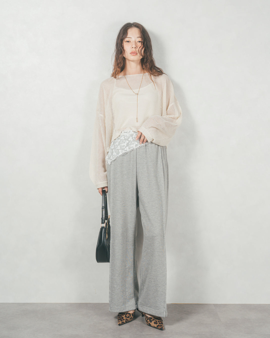 クロップドメッシュニット (CREAM)
