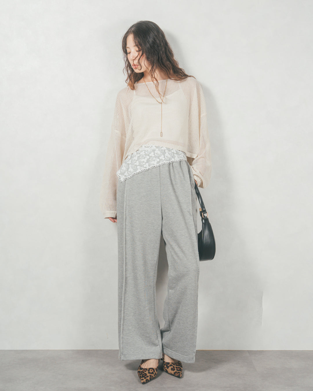 クロップドメッシュニット (CREAM)