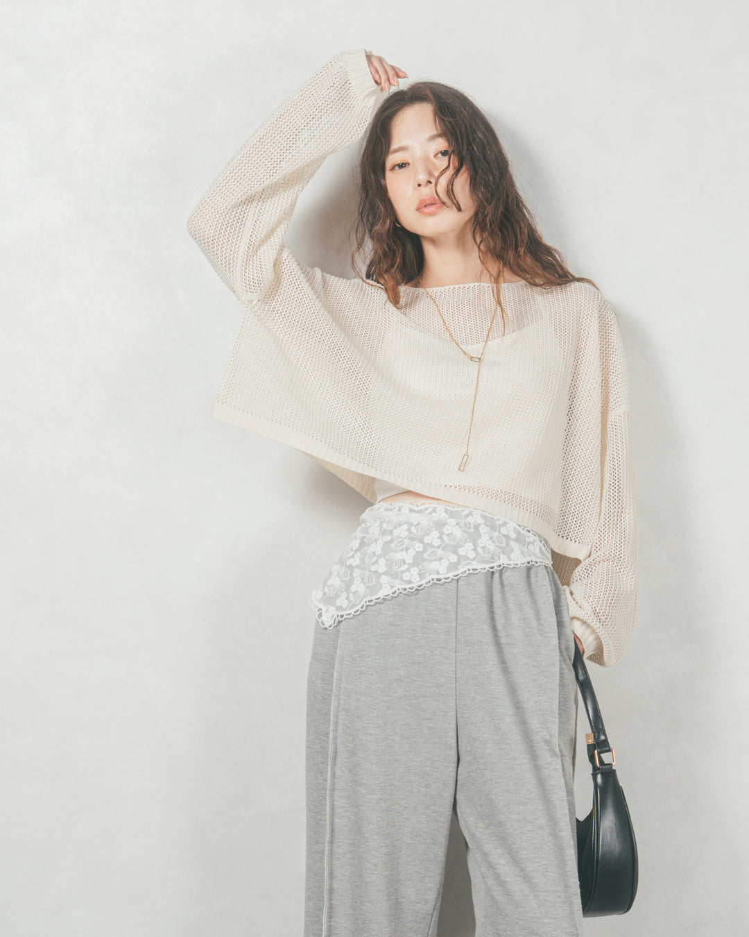 クロップドメッシュニット (CREAM)