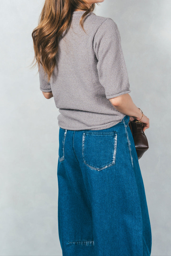 スラブカールデザインニットT (GRAY)