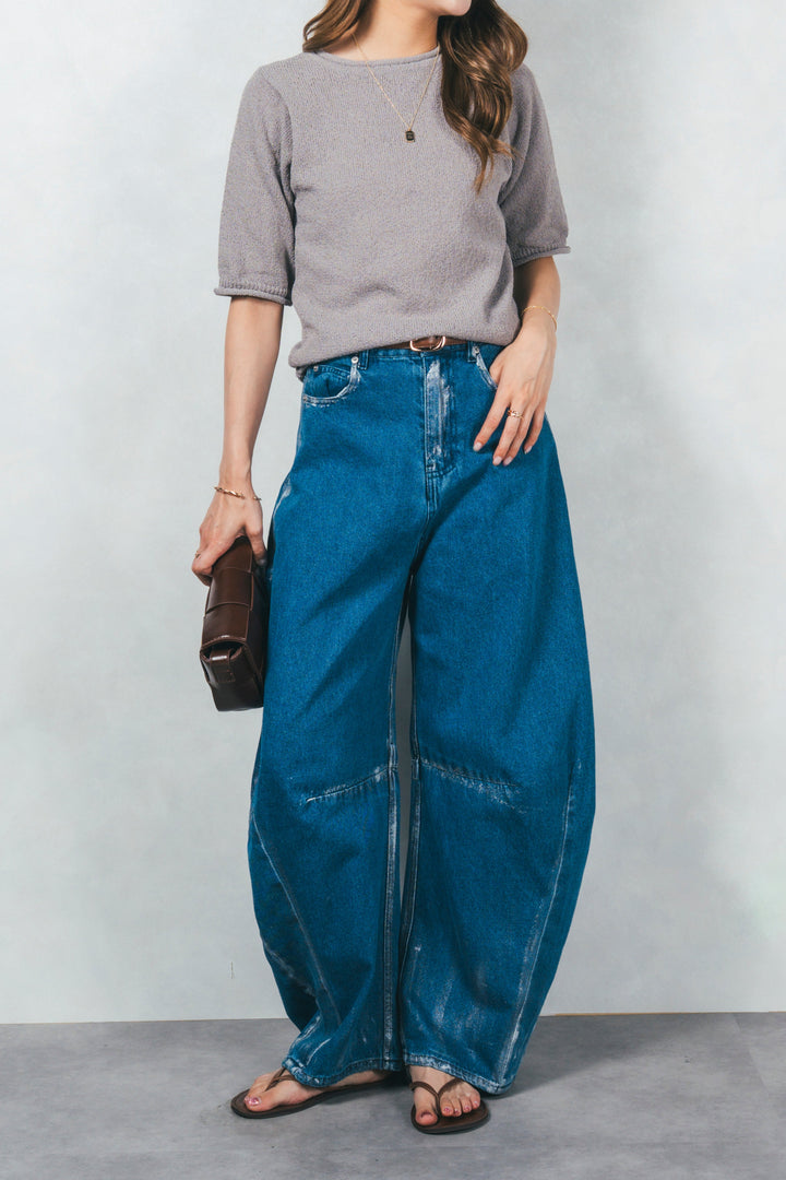 スラブカールデザインニットT (GRAY)