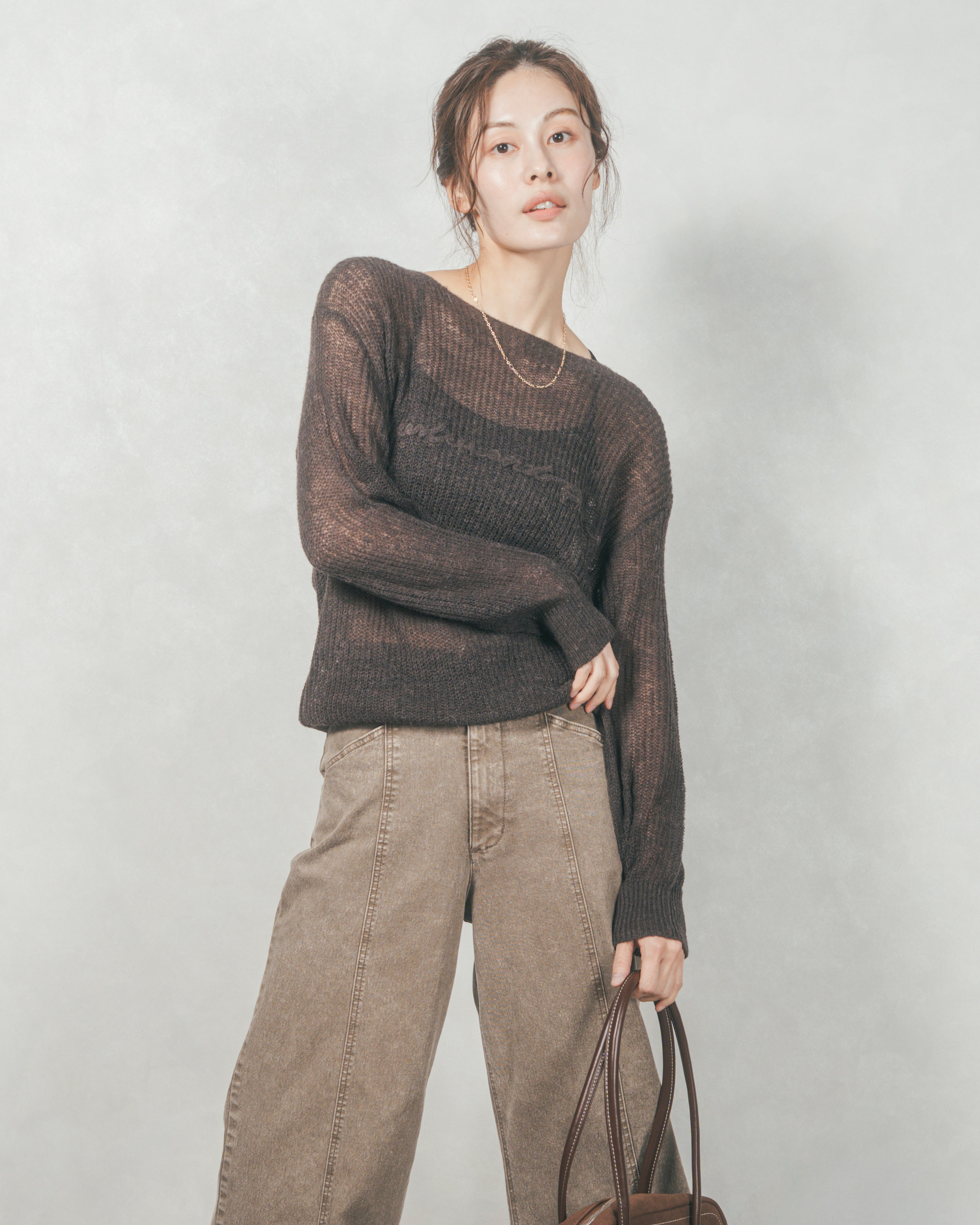 アルパカさん SET］Logo刺繍シアーアルパカニット +センターシーム リラックス