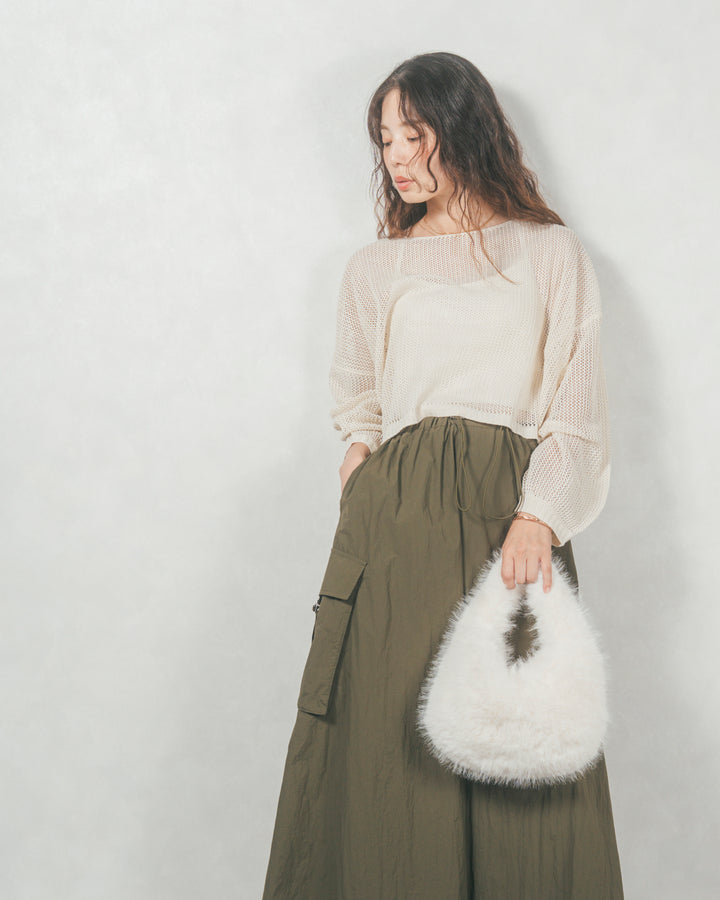 クロップドメッシュニット (CREAM)