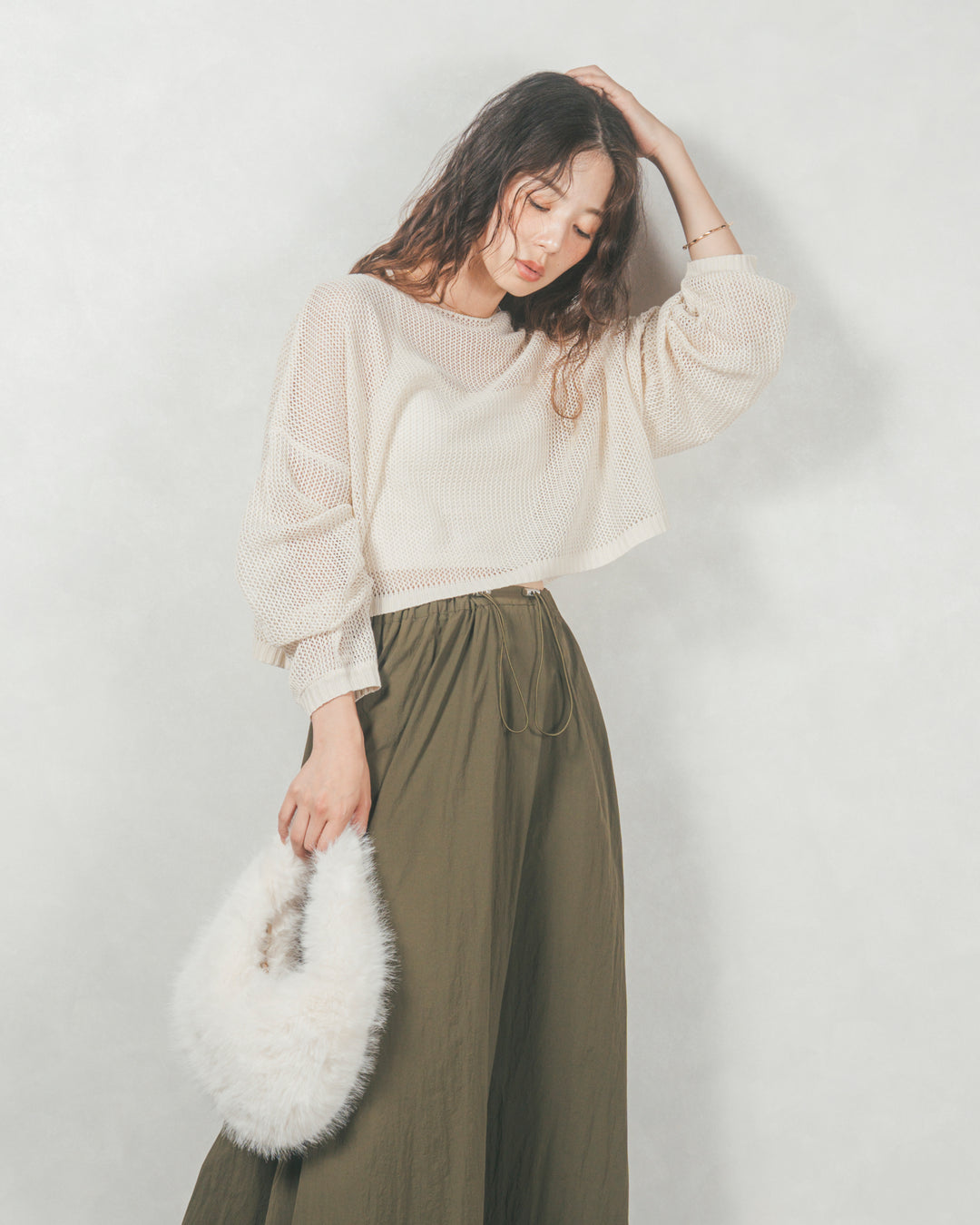 クロップドメッシュニット (CREAM)