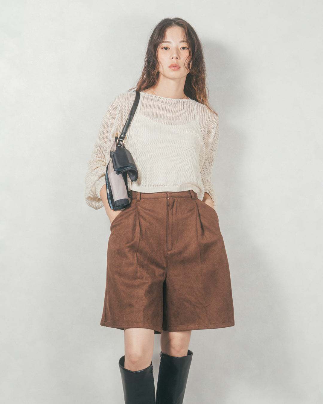 クロップドメッシュニット (CREAM)