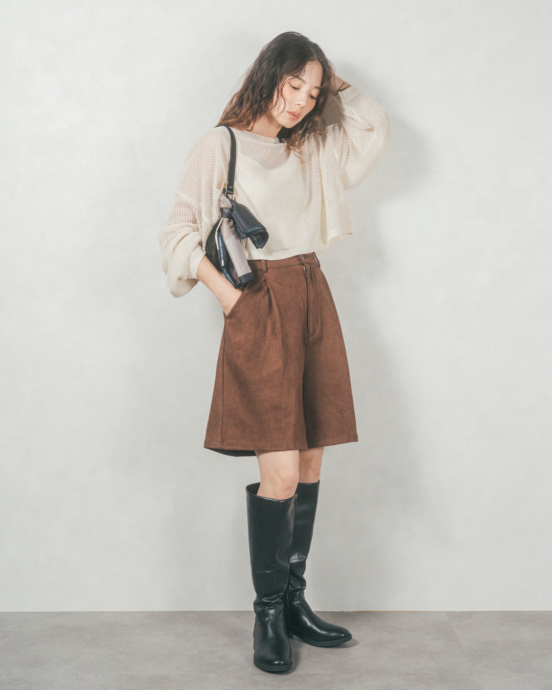 スウェードライクハーフパンツ (BROWN)