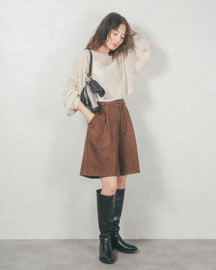 スウェードライクハーフパンツ (BROWN)