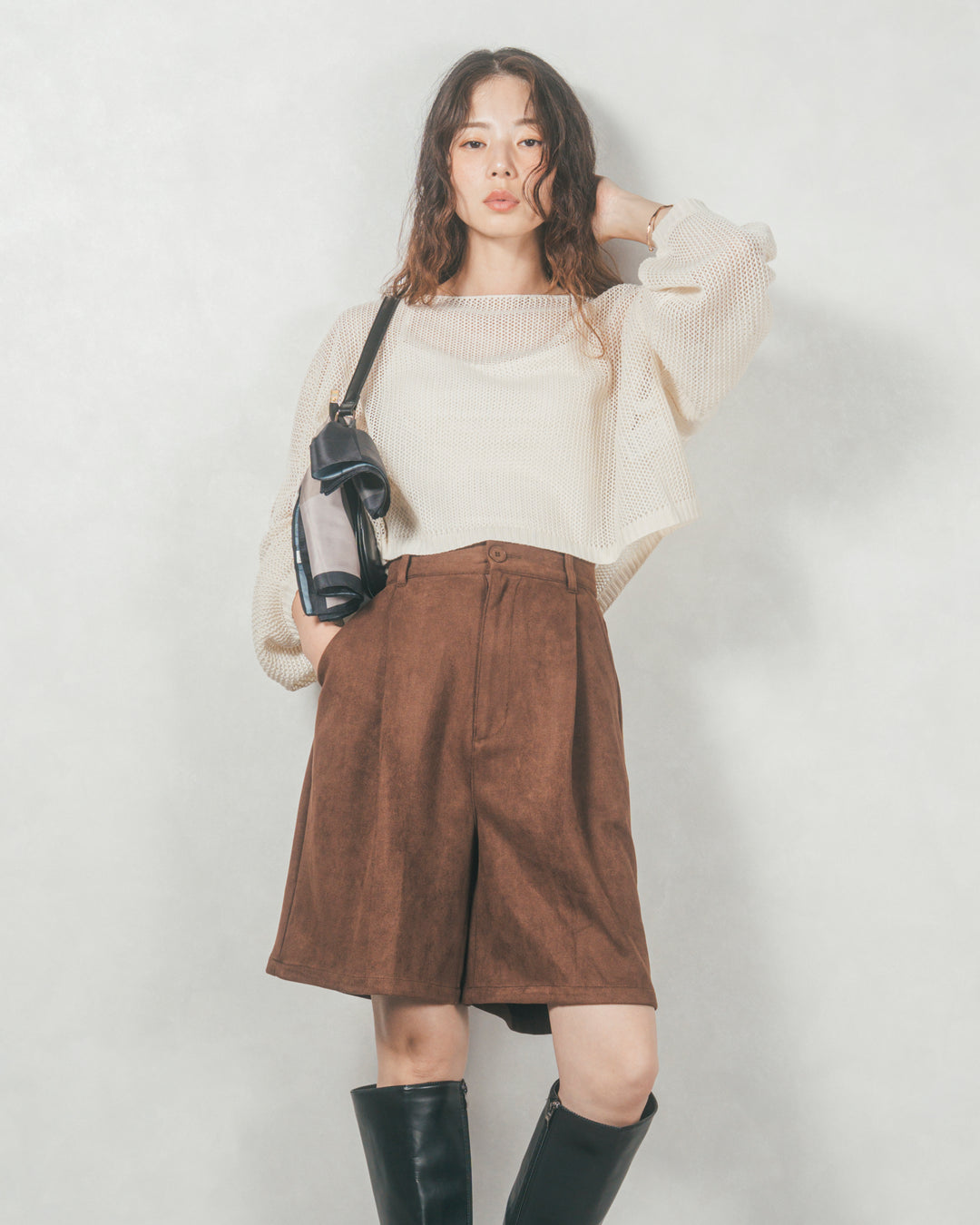 クロップドメッシュニット (CREAM)