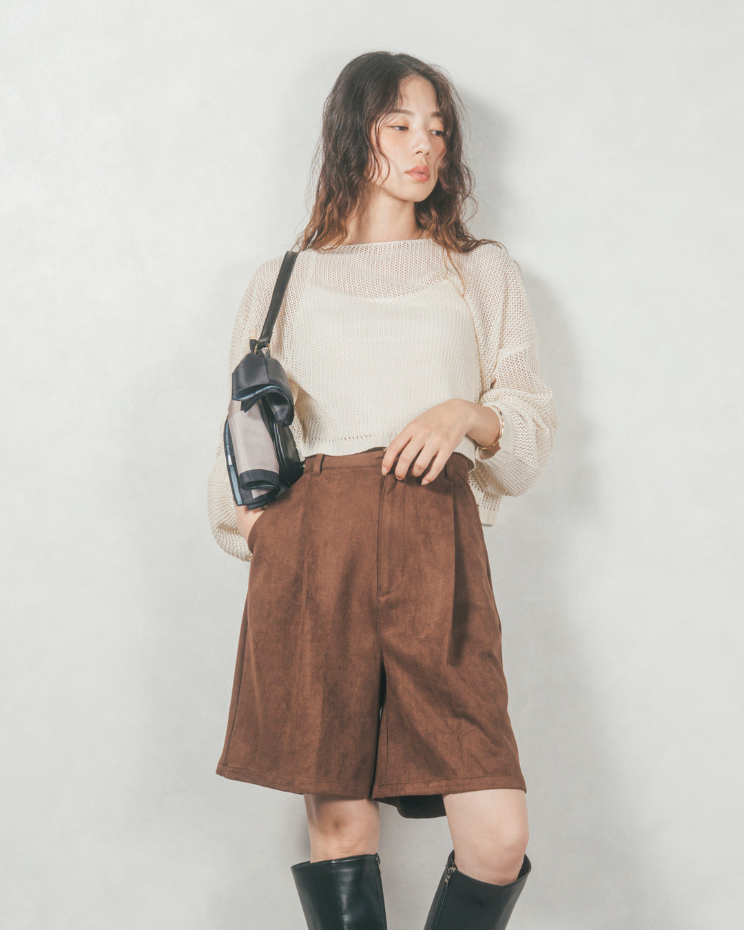 クロップドメッシュニット (CREAM)