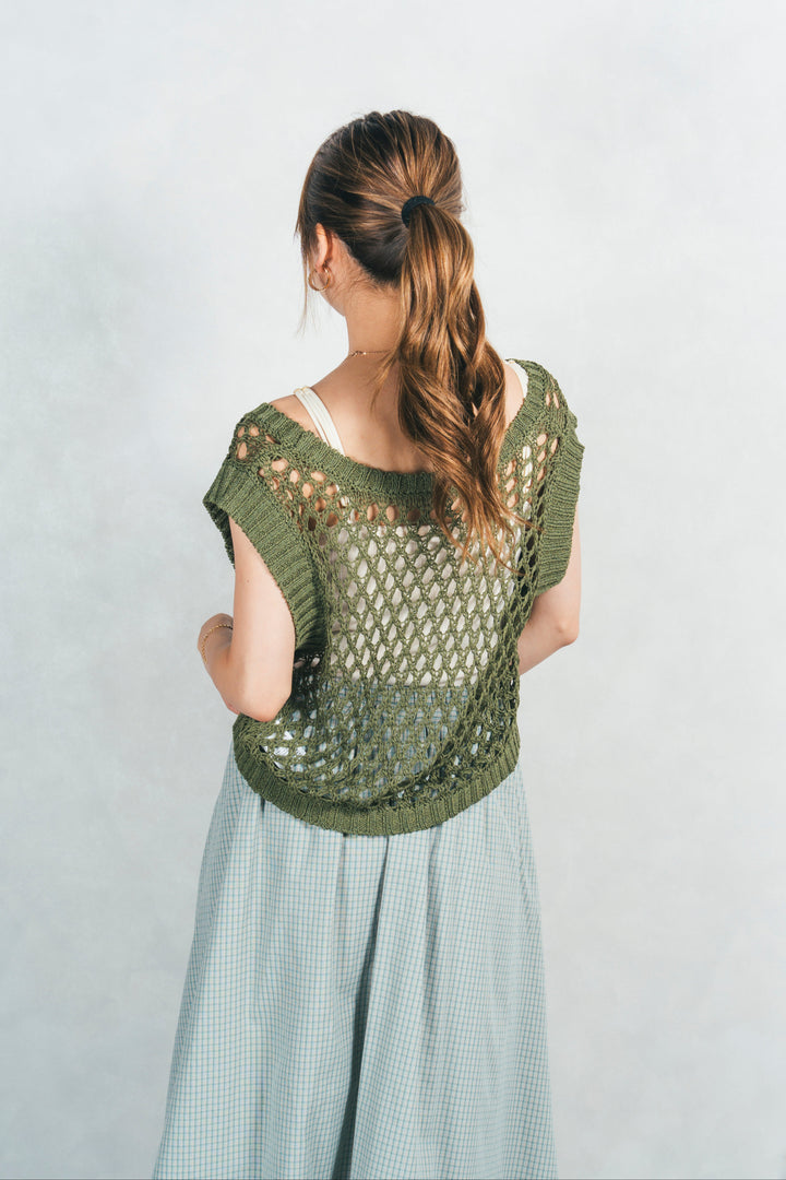 2-Way Uネックメッシュニットベスト (GREEN)