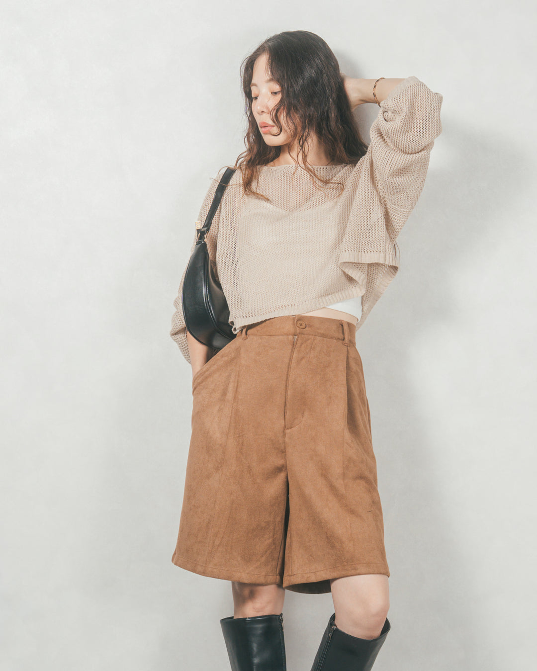 クロップドメッシュニット (BEIGE)