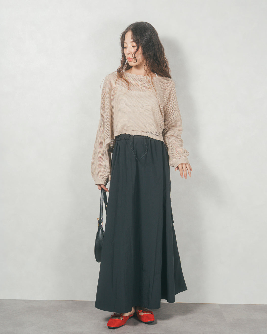 クロップドメッシュニット (BEIGE)