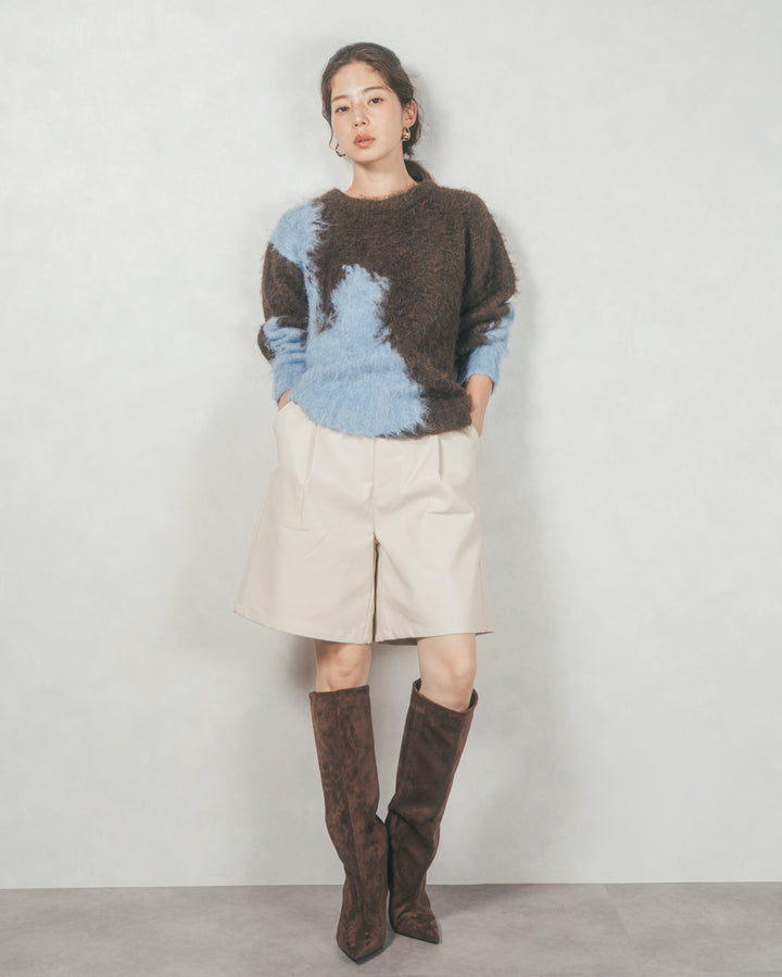 レザーライクハーフパンツ (IVORY)