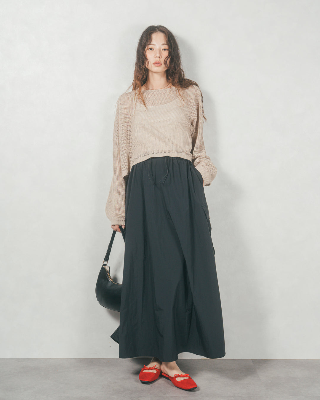 クロップドメッシュニット (BEIGE)