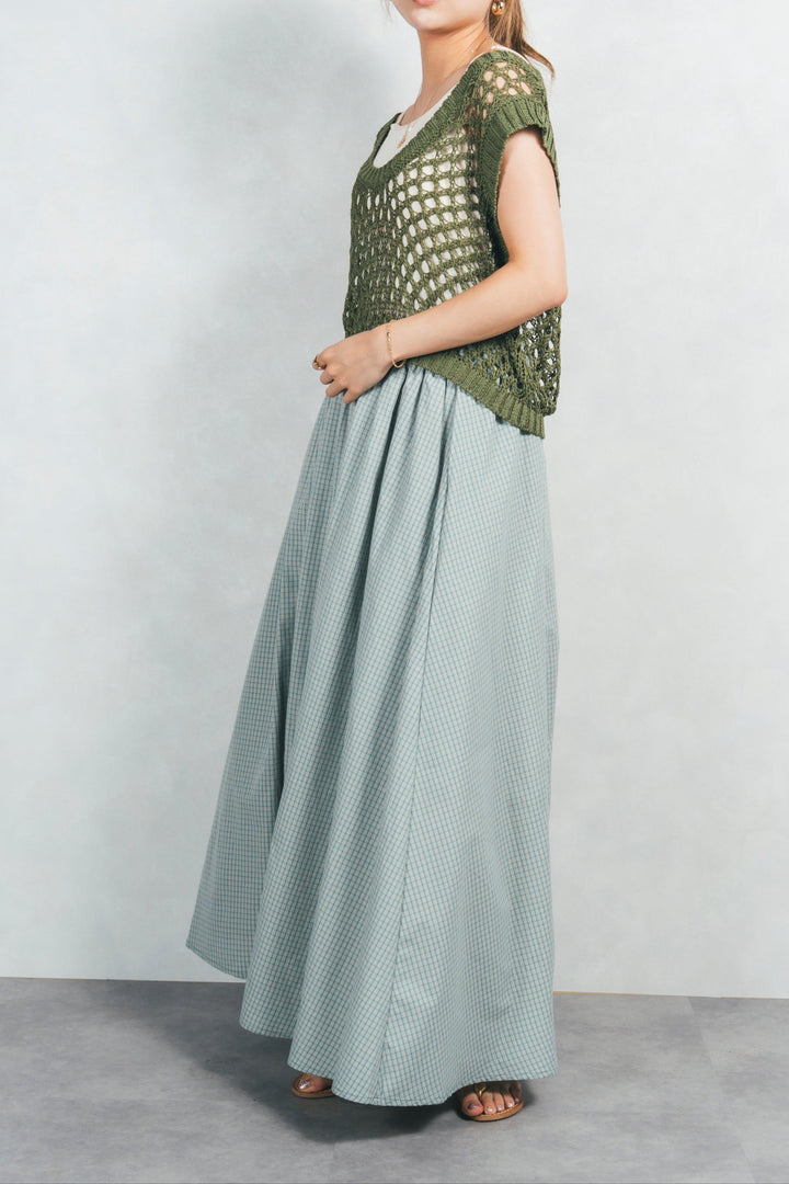 2-Way Uネックメッシュニットベスト (GREEN)