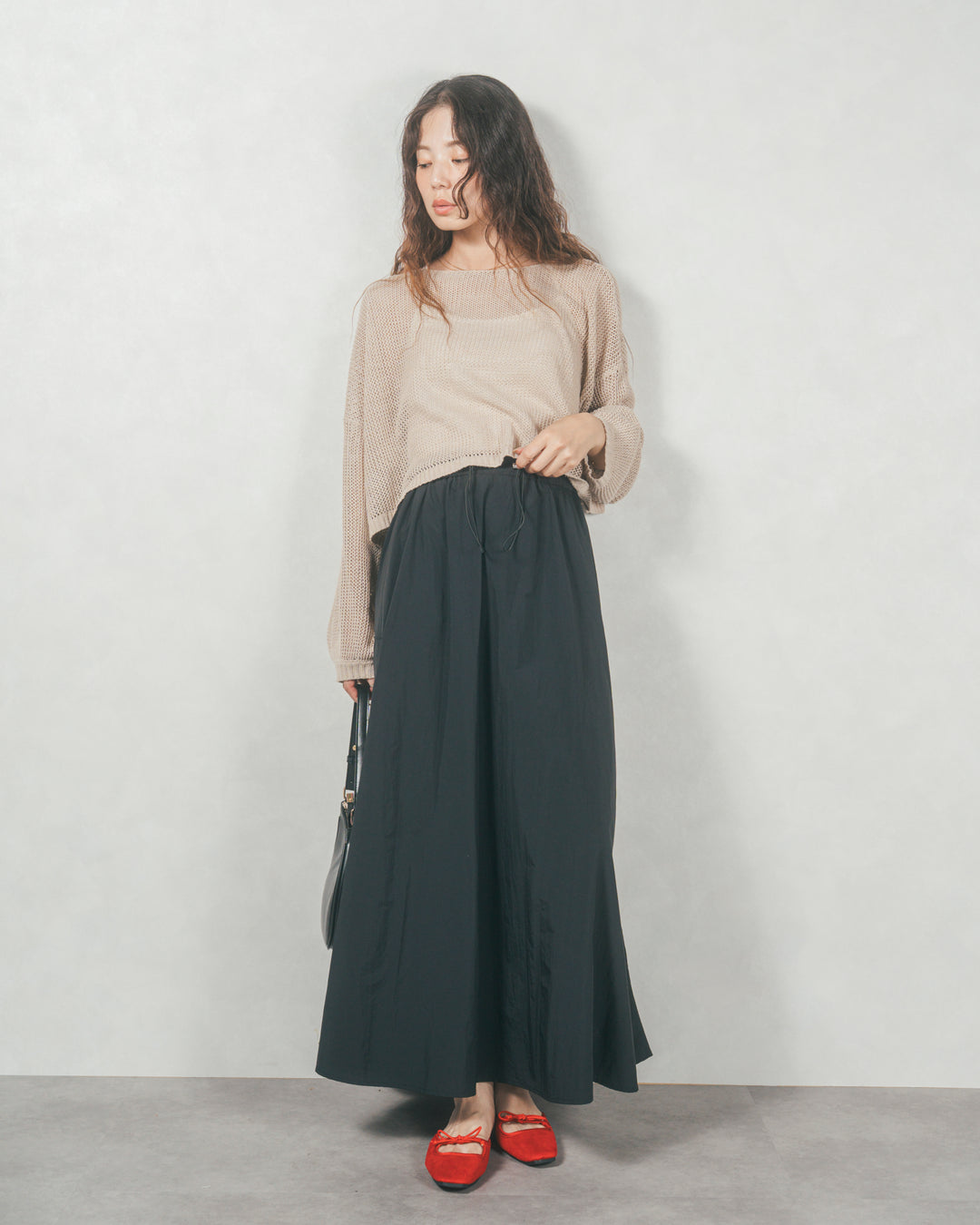 クロップドメッシュニット (BEIGE)
