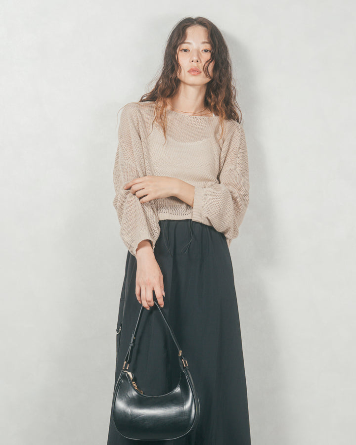 クロップドメッシュニット (BEIGE)