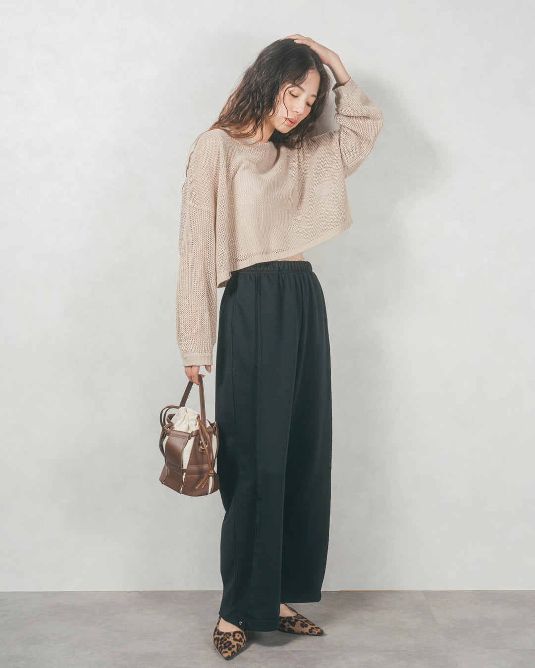 クロップドメッシュニット (BEIGE)
